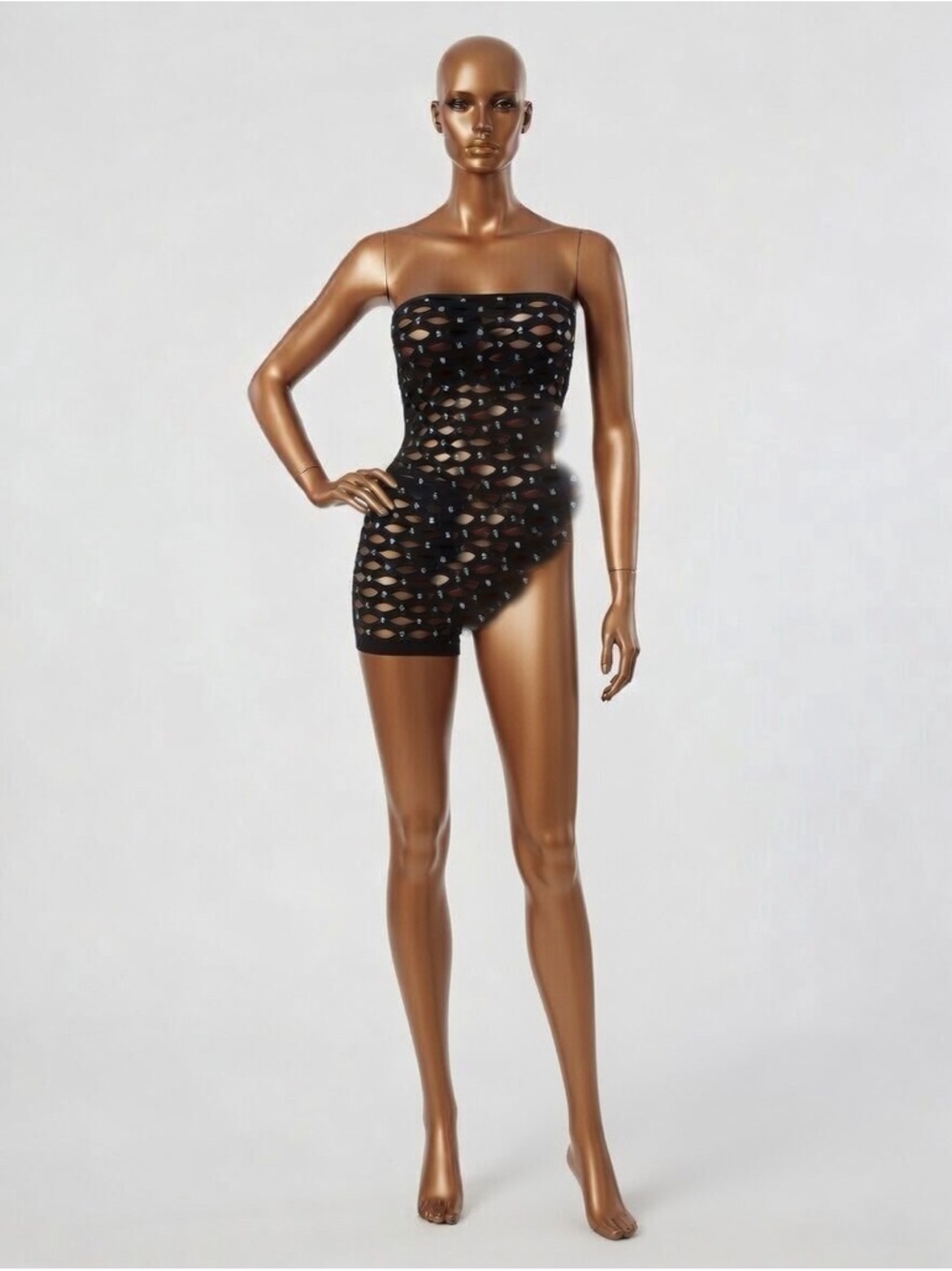 Source Unknown Black Strapless Cutout Mesh Chemise